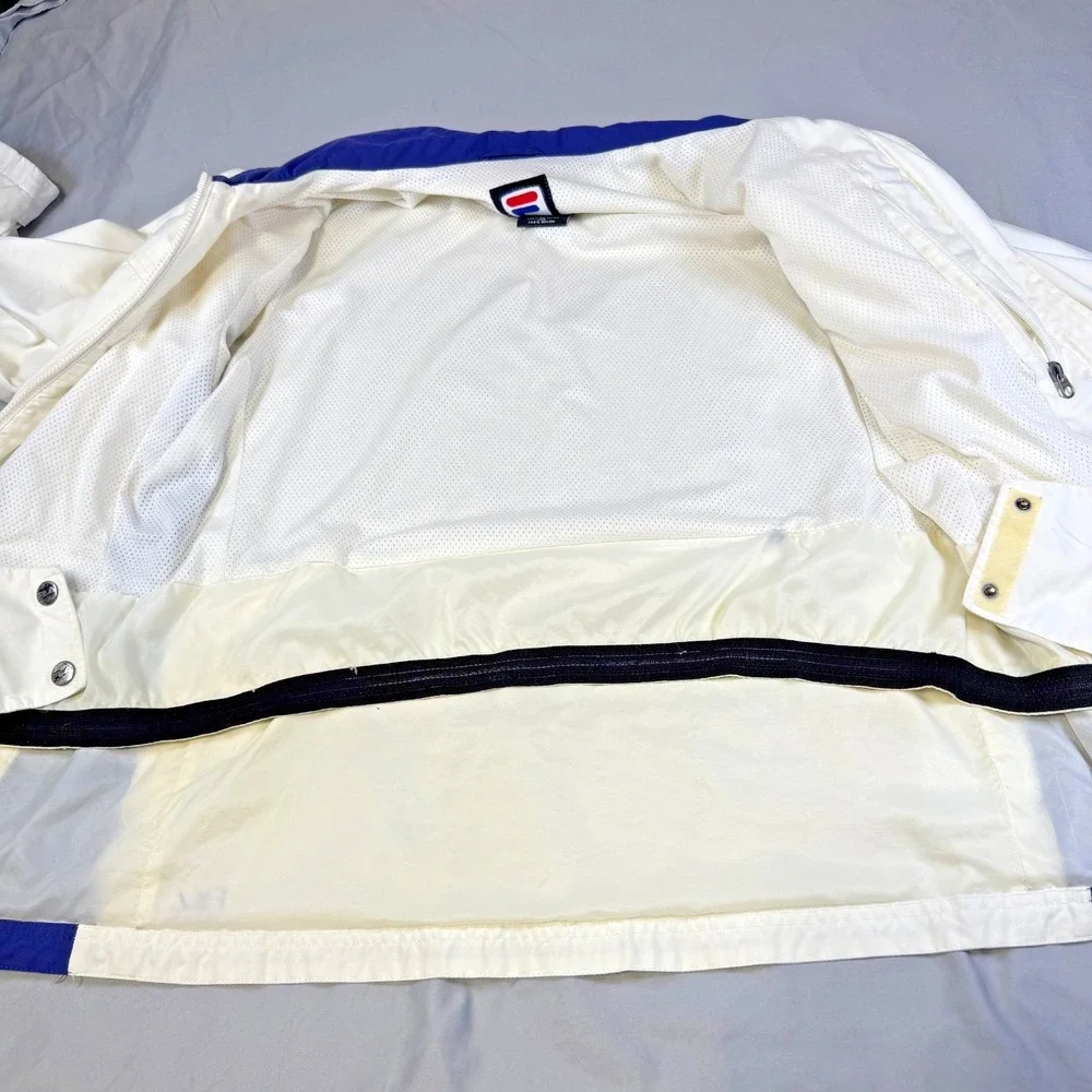 Vintage (90's) Fila Men's White Red Navy ColorBlock Track Jacket Size Medium